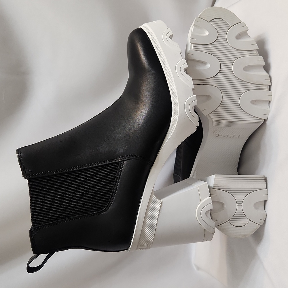 Sorel Brex Chelsea Black White Leather Chunky Heeled Ankle Boots (W Size 9) - Picture 5 of 14